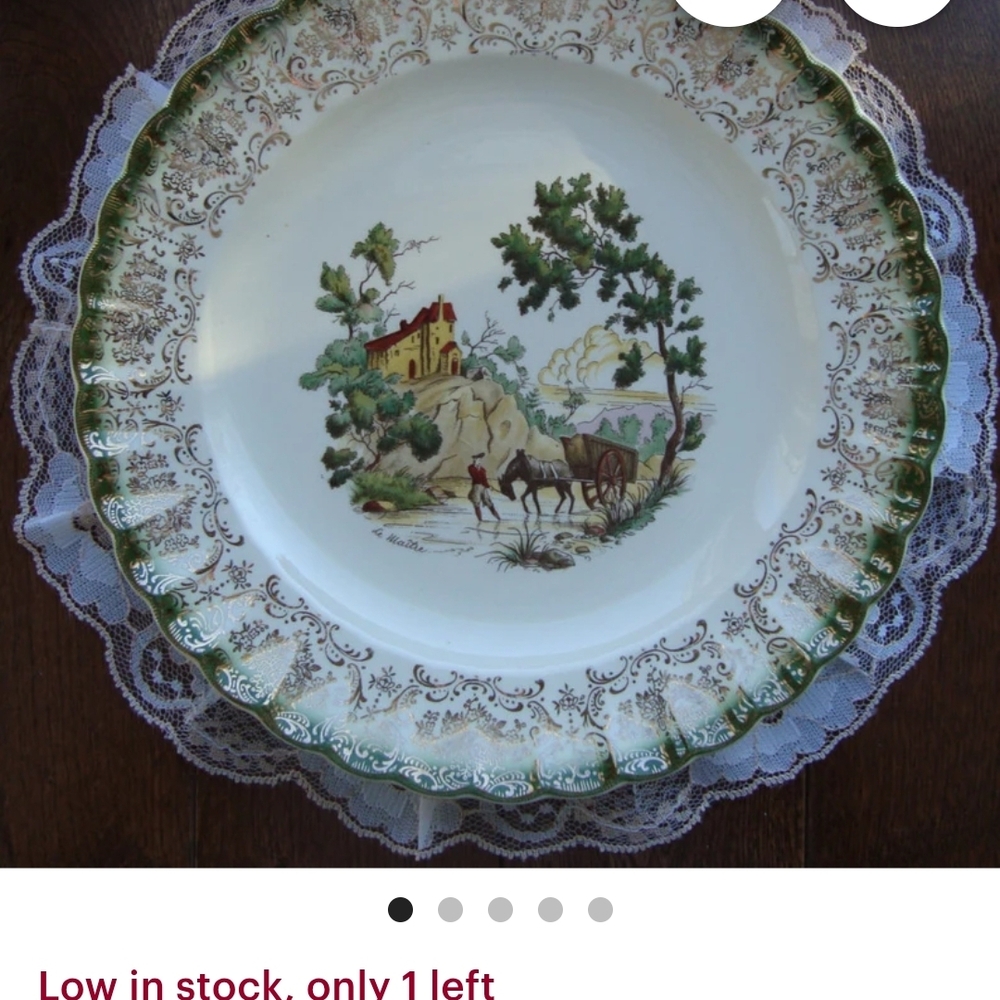 FRENCH Limoges Countryside Dinner Plate with Green and Cream. 4 Plates